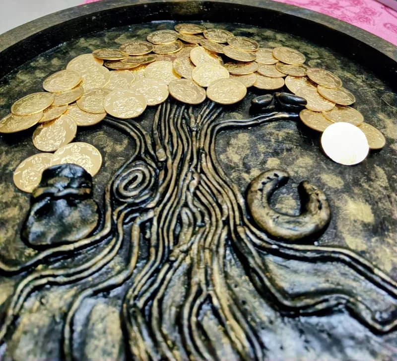 Lakshmi kubera gold coin life tree