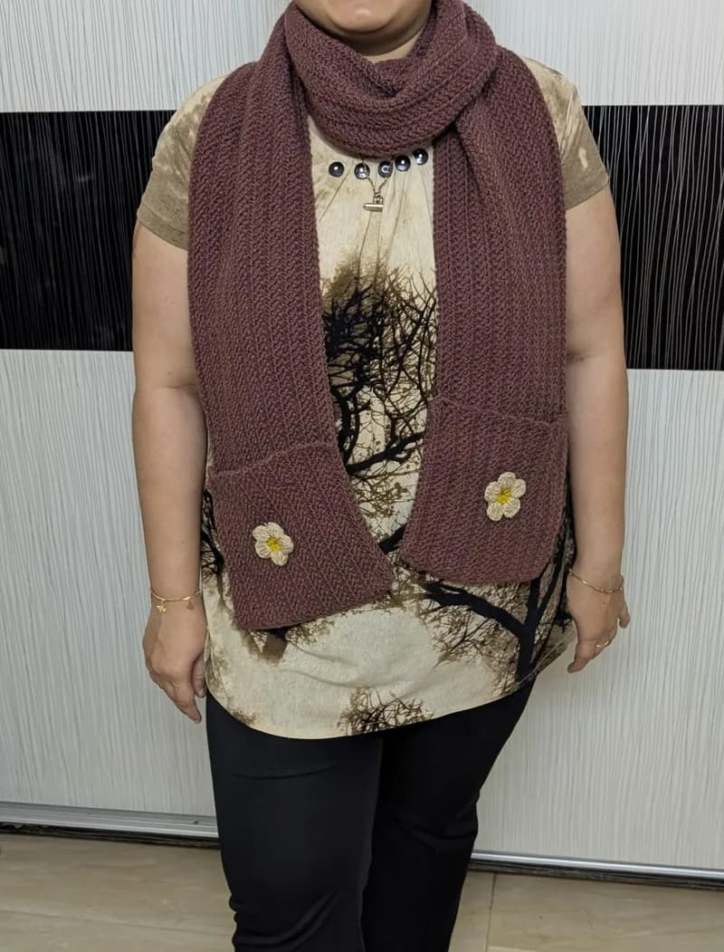 Custom Crochet Pocket Scarf with Floral Accents